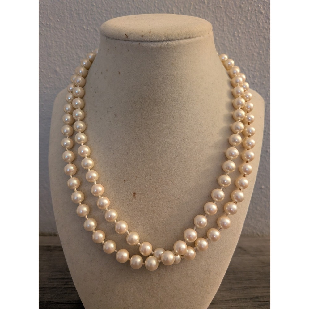 Marvella Double Strand Faux Pearl Necklace‎ Creamy White Vintage Style Clasp